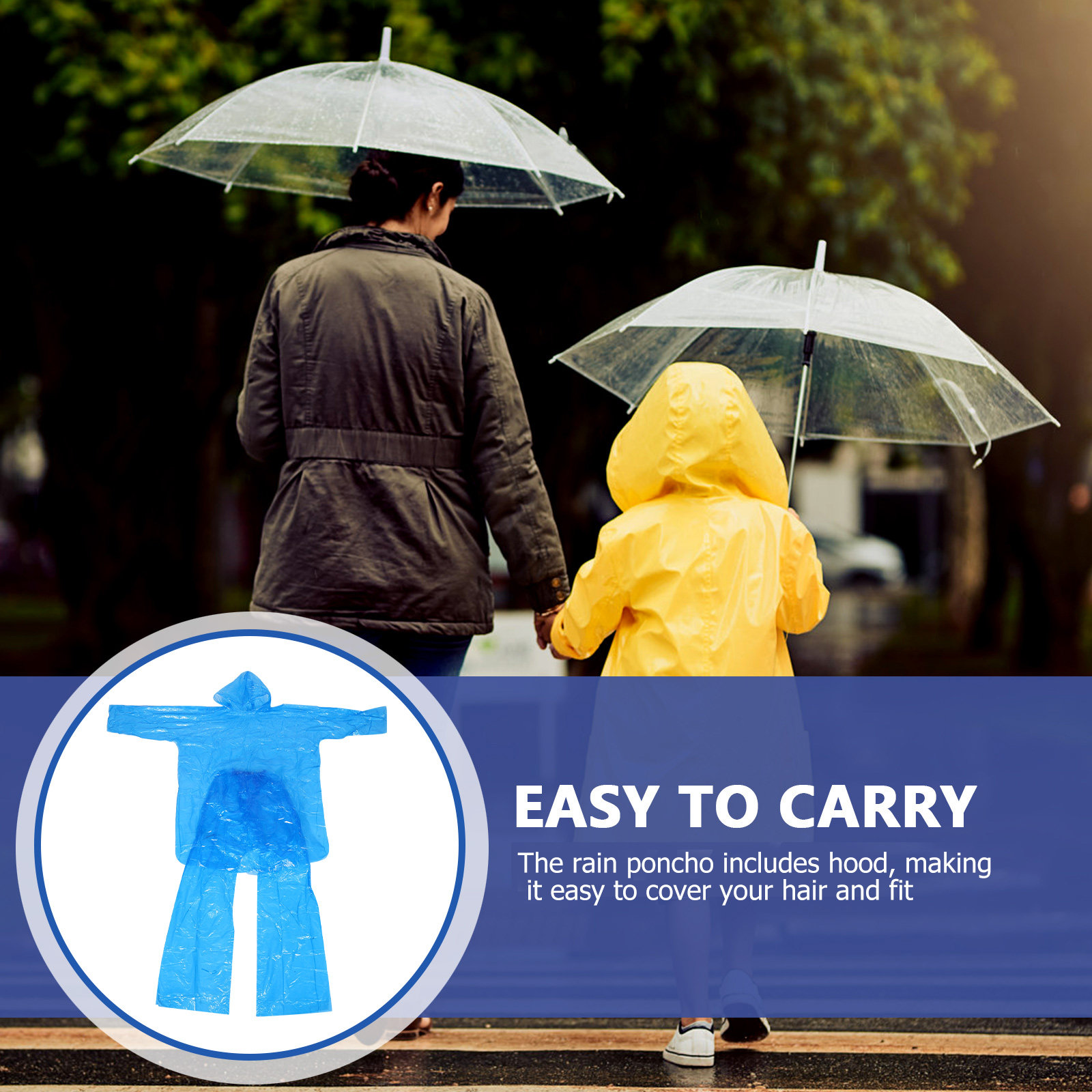 Emergency Poncho Rain - 透明レインポンチョセット プラスチック製フード付き全身カバー 使い捨てレインウェア 男女兼用 旅行 アウトドア