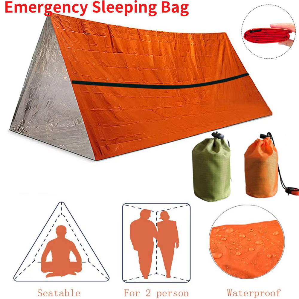 Bivy Bag Emergency - ポータブル防水緊急サバイバル寝袋屋外 EDC キャンプギアサーマルサック応急処置レスキューキットマイラーブランケット ﻿