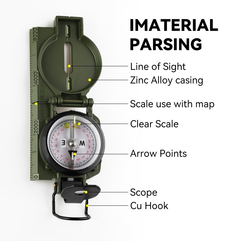 軍用グレードのコンパス。ハイキングに最適な高精度な方位指示。 - Compass Lensatic のレビューと価格