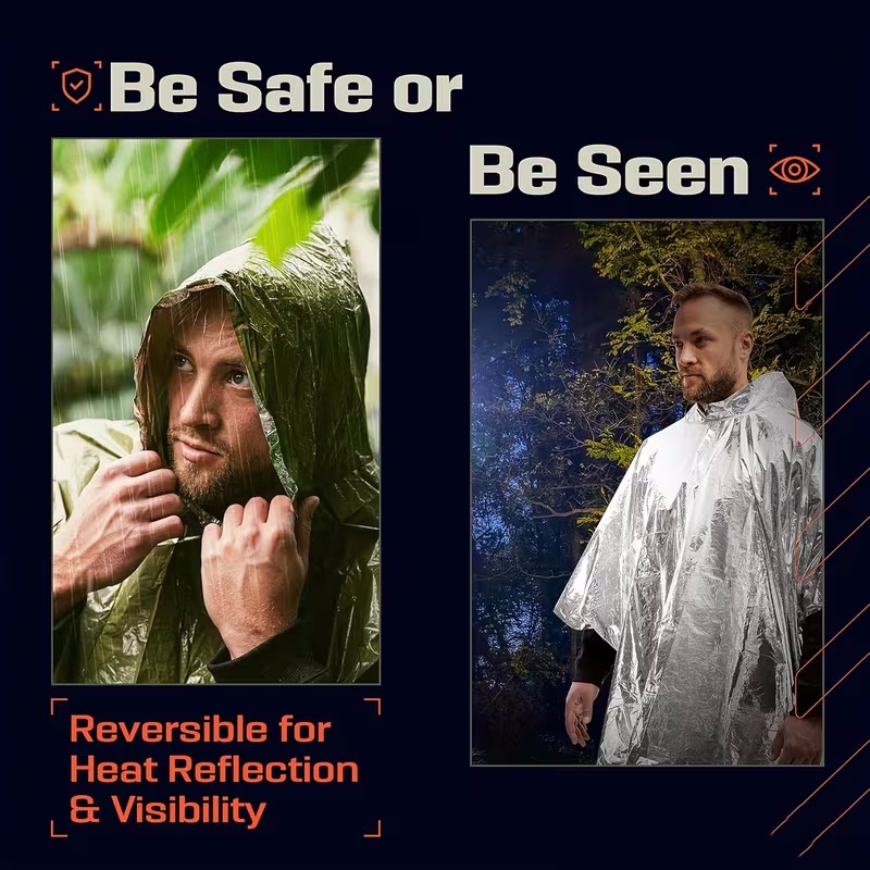 携帯用緊急ポンチョ4点セット、熱反射断熱レインコートブランケ - Survival Blanket Reflective のレビューと価格